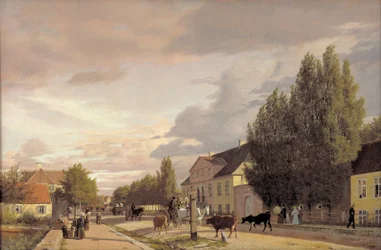 Blick auf eine Straße in Østerbro außerhalb von Kopenhagen. Morgenlicht